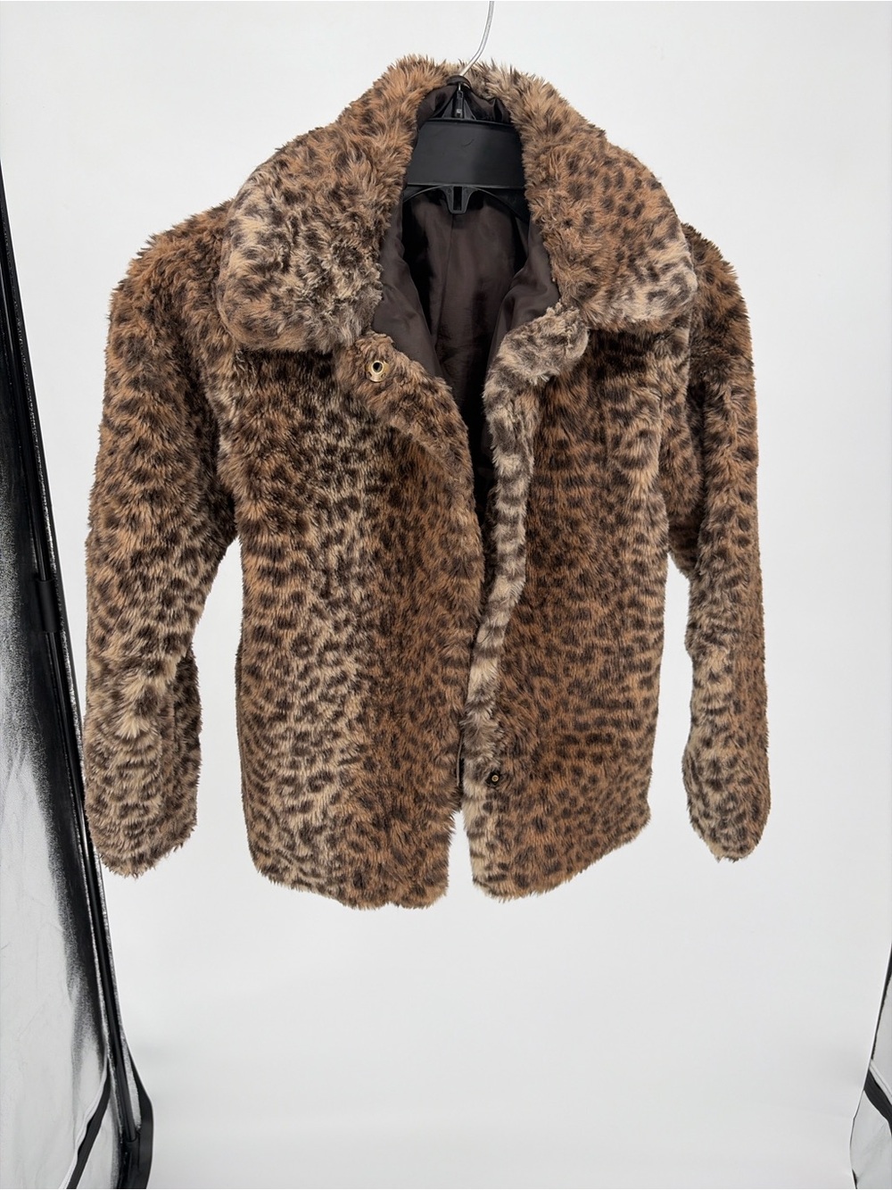 Me Jane Brown Leopard Faux Fur Teddy Jacket